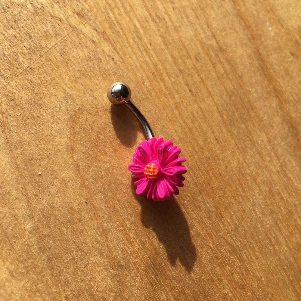 Pink Flower Belly Button Ring